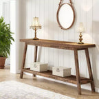 MAYEERTY 70.9 Inch Extra Long 2-Tier Console Table Rustic Farmhouse Style Trapezoid Heavy Duty Base