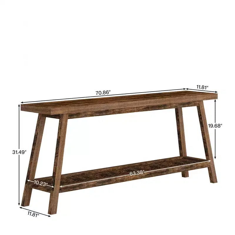 MAYEERTY 70.9 Inch Extra Long 2-Tier Console Table Rustic Farmhouse Style Trapezoid Heavy Duty Base