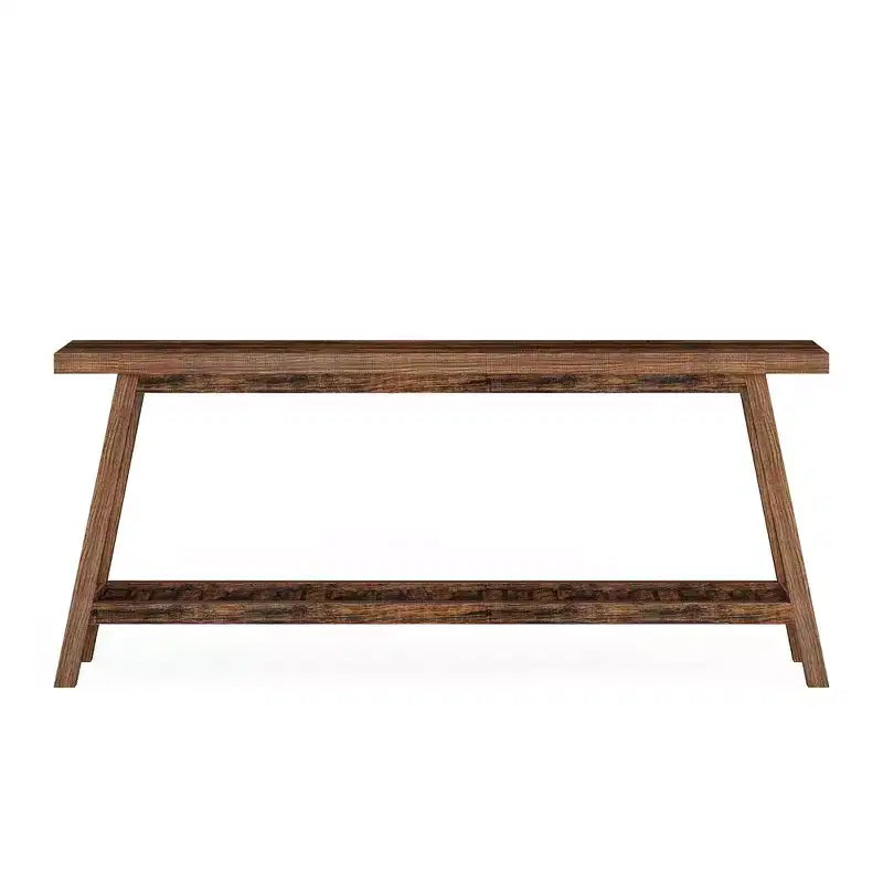 MAYEERTY 70.9 Inch Extra Long 2-Tier Console Table Rustic Farmhouse Style Trapezoid Heavy Duty Base