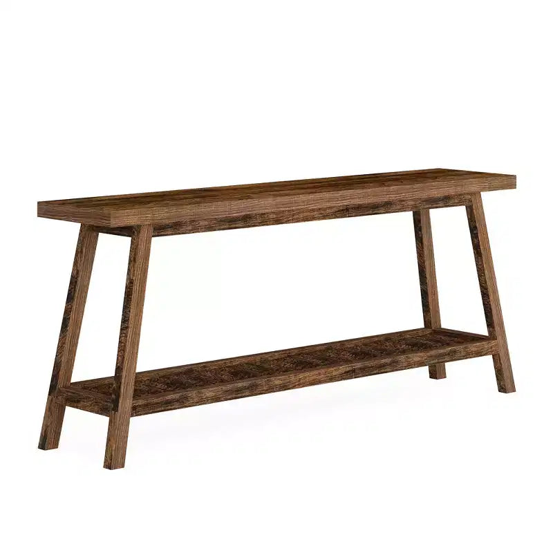 MAYEERTY 70.9 Inch Extra Long 2-Tier Console Table Rustic Farmhouse Style Trapezoid Heavy Duty Base