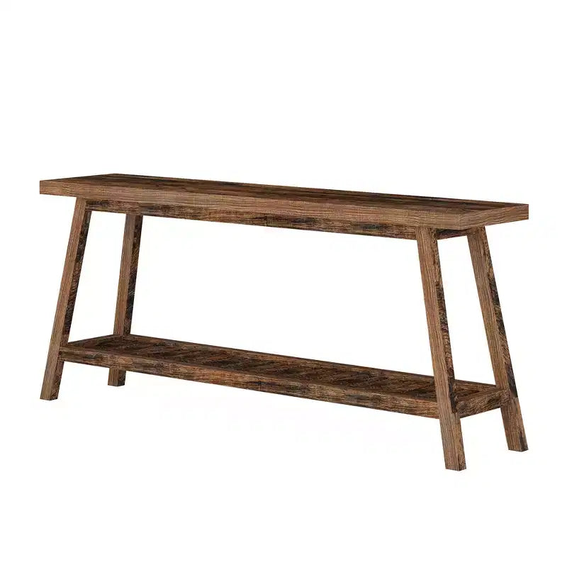 MAYEERTY 70.9 Inch Extra Long 2-Tier Console Table Rustic Farmhouse Style Trapezoid Heavy Duty Base