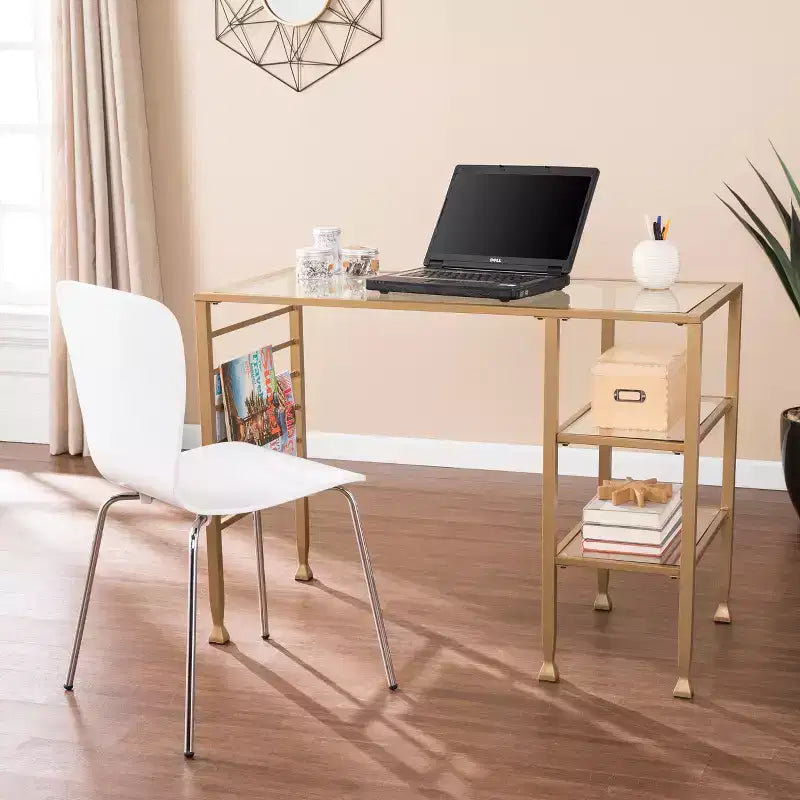 Jaymes Gold Metal/Glass Writing Desk - Gold - SEI