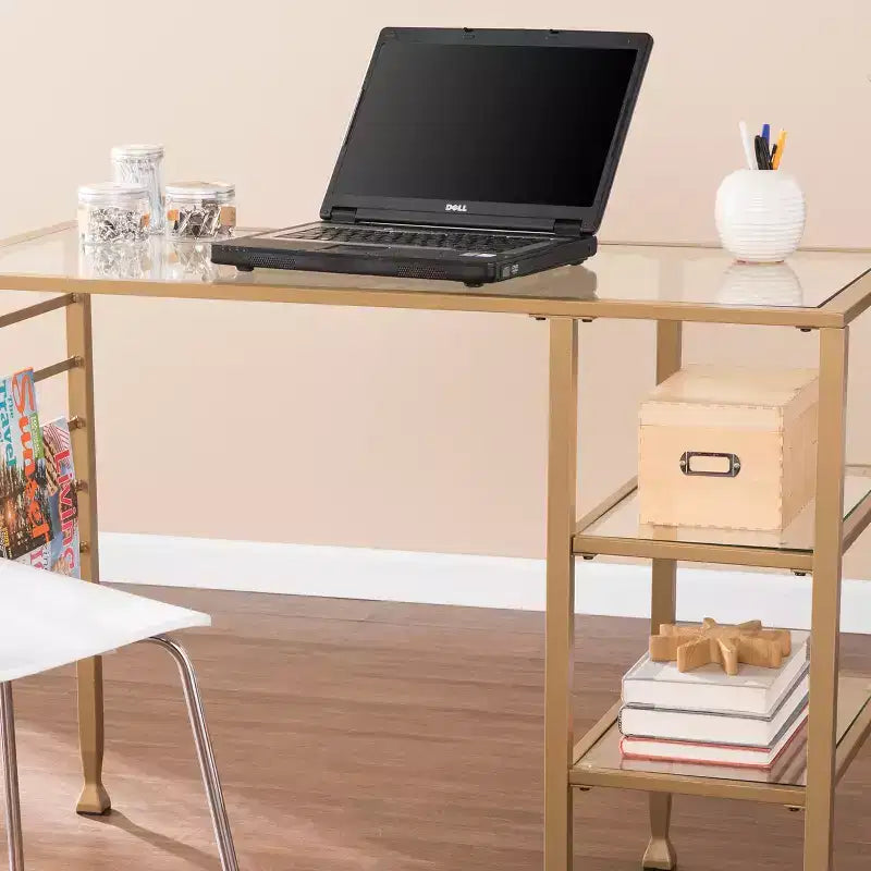 Jaymes Gold Metal/Glass Writing Desk - Gold - SEI