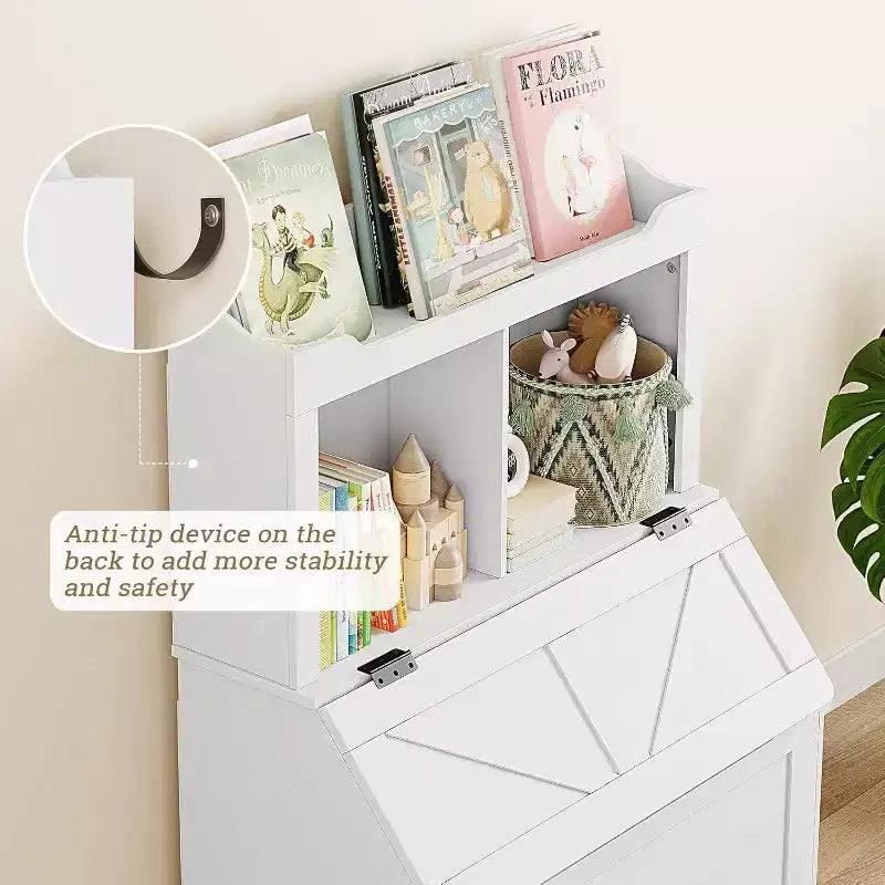 3-Tier Wooden Kids Bookcase & Toy Organizer with Flip-Top Lid for Playroom, Bedroom & Nursery - Child-Friendly Storage
