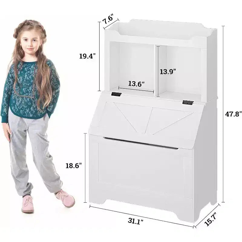 3-Tier Wooden Kids Bookcase & Toy Organizer with Flip-Top Lid for Playroom, Bedroom & Nursery - Child-Friendly Storage