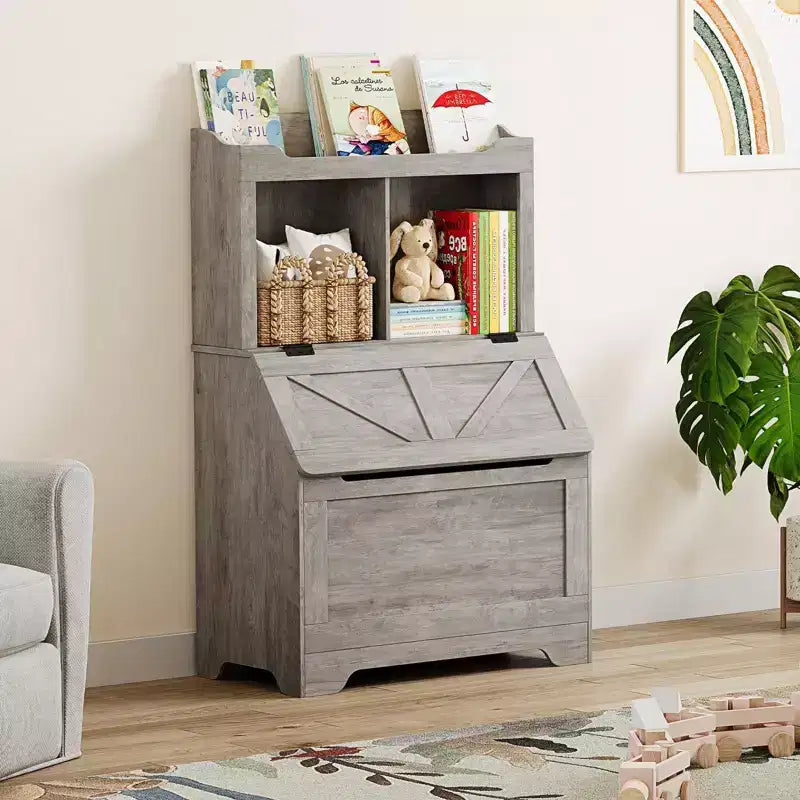 3-Tier Wooden Kids Bookcase & Toy Organizer with Flip-Top Lid for Playroom, Bedroom & Nursery - Child-Friendly Storage