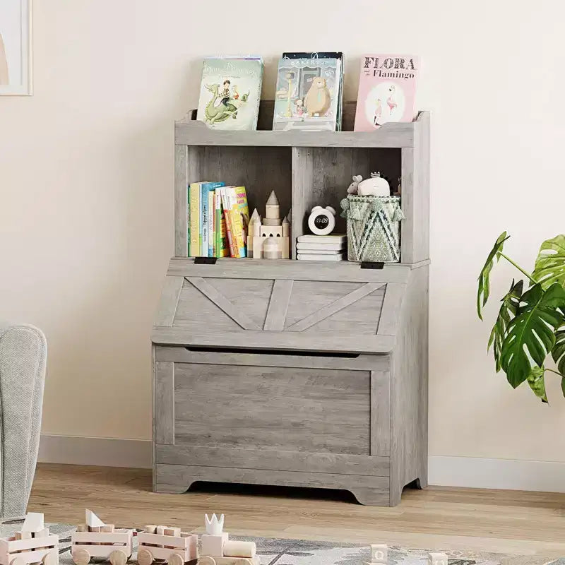 3-Tier Wooden Kids Bookcase & Toy Organizer with Flip-Top Lid for Playroom, Bedroom & Nursery - Child-Friendly Storage