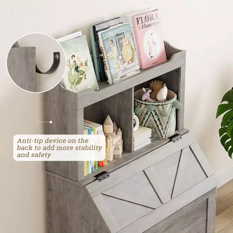 3-Tier Wooden Kids Bookcase & Toy Organizer with Flip-Top Lid for Playroom, Bedroom & Nursery - Child-Friendly Storage