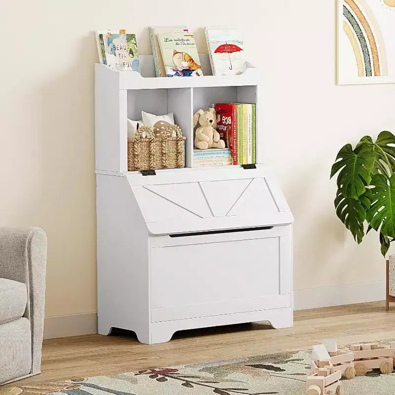 3-Tier Wooden Kids Bookcase & Toy Organizer with Flip-Top Lid for Playroom, Bedroom & Nursery - Child-Friendly Storage