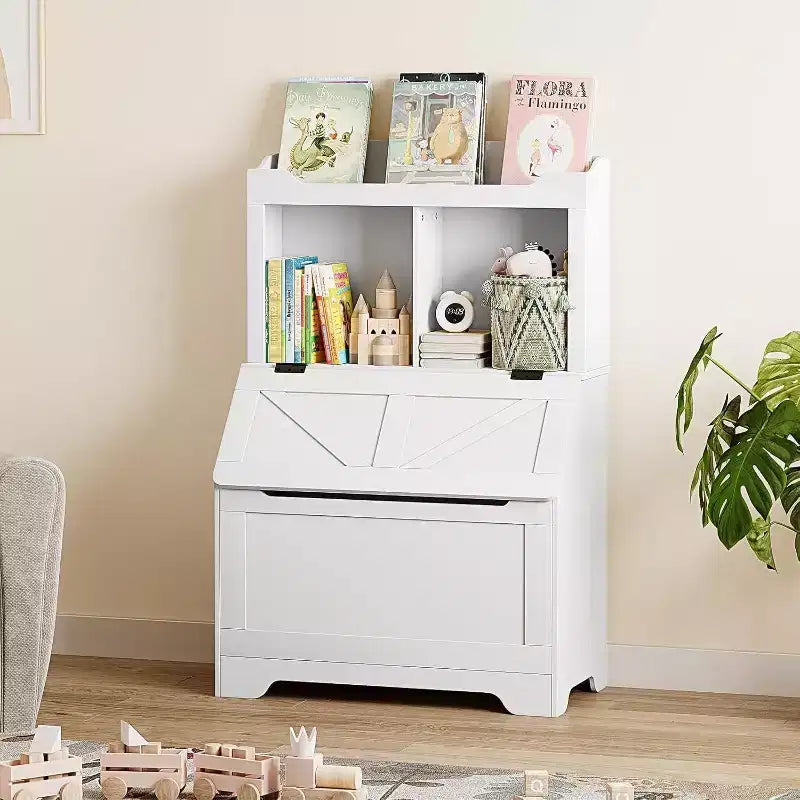 3-Tier Wooden Kids Bookcase & Toy Organizer with Flip-Top Lid for Playroom, Bedroom & Nursery - Child-Friendly Storage