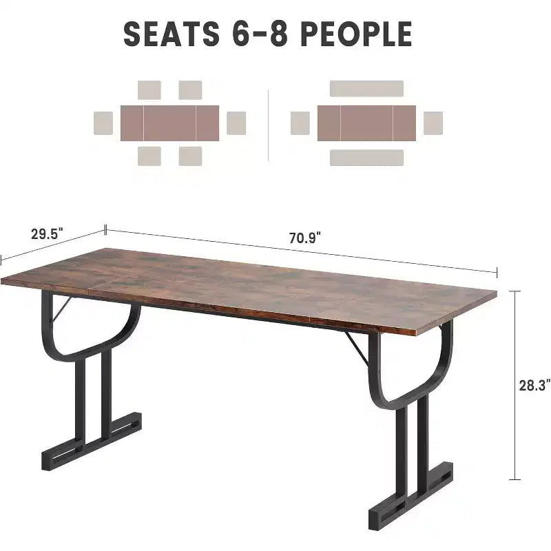 71 Inch Large Rectangular Dining Table for 4-6 People, Iron Wine Glass Legs, Elegant Contemporary Design, Dining Room Furniture for Apartments