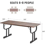 71 Inch Large Rectangular Dining Table for 4-6 People, Iron Wine Glass Legs, Elegant Contemporary Design, Dining Room Furniture for Apartments