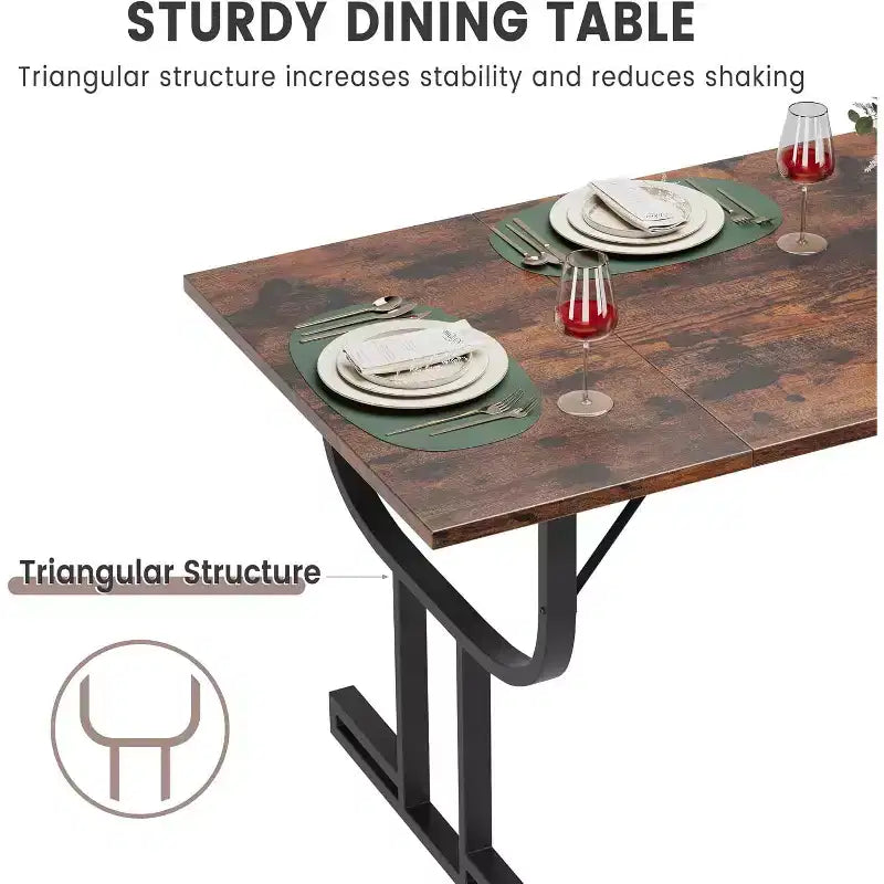 71 Inch Large Rectangular Dining Table for 4-6 People, Iron Wine Glass Legs, Elegant Contemporary Design, Dining Room Furniture for Apartments