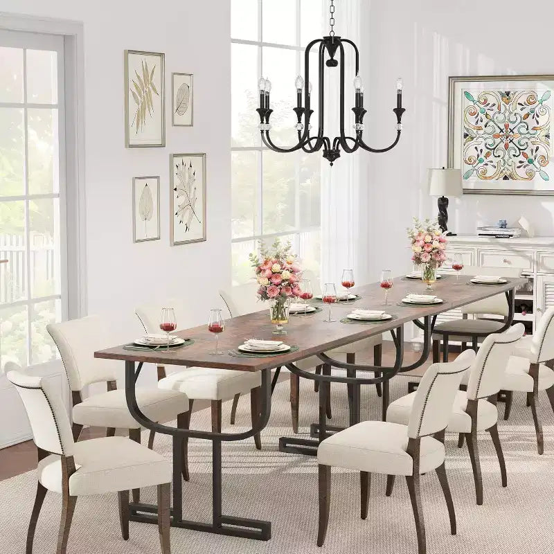 71 Inch Large Rectangular Dining Table for 4-6 People, Iron Wine Glass Legs, Elegant Contemporary Design, Dining Room Furniture for Apartments