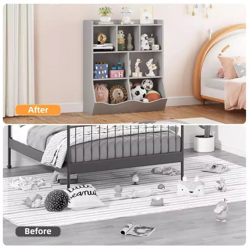 3-Tier Kids Bookcase & Toy Organizer - Storage Cabinet with Cubbies for Playroom, Bedroom, Nursery