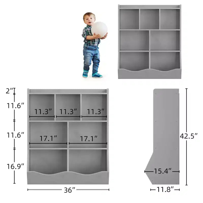 3-Tier Kids Bookcase & Toy Organizer - Storage Cabinet with Cubbies for Playroom, Bedroom, Nursery