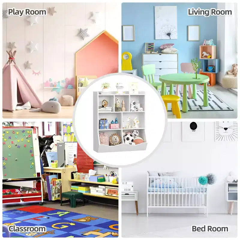 3-Tier Kids Bookcase & Toy Organizer - Storage Cabinet with Cubbies for Playroom, Bedroom, Nursery