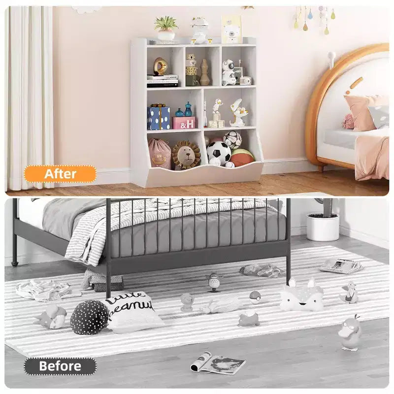 3-Tier Kids Bookcase & Toy Organizer - Storage Cabinet with Cubbies for Playroom, Bedroom, Nursery