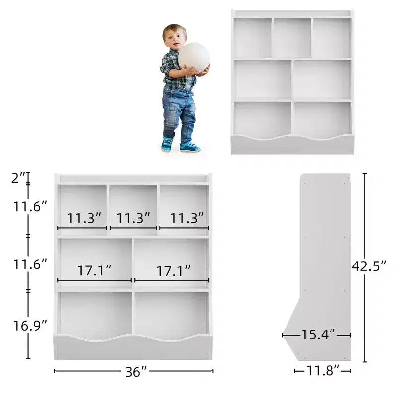 3-Tier Kids Bookcase & Toy Organizer - Storage Cabinet with Cubbies for Playroom, Bedroom, Nursery