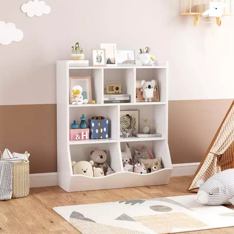 3-Tier Kids Bookcase & Toy Organizer - Storage Cabinet with Cubbies for Playroom, Bedroom, Nursery