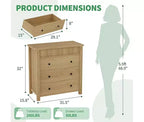 Modern Fluted Dresser Bedside Table - 3 Drawer Wooden Storage Cabinet - Sleek Chest of Drawers Organizer - Natural Oak Finish, 3 Buckets