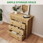 Modern Fluted Dresser Bedside Table - 3 Drawer Wooden Storage Cabinet - Sleek Chest of Drawers Organizer - Natural Oak Finish, 3 Buckets