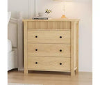 Modern Fluted Dresser Bedside Table - 3 Drawer Wooden Storage Cabinet - Sleek Chest of Drawers Organizer - Natural Oak Finish, 3 Buckets