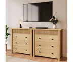 Modern Fluted Dresser Bedside Table - 3 Drawer Wooden Storage Cabinet - Sleek Chest of Drawers Organizer - Natural Oak Finish, 3 Buckets