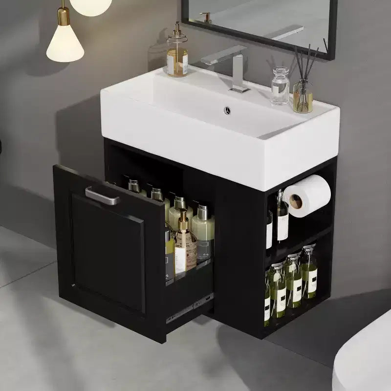 Bathroom Vanity 21.8-Inch with Sink, Wall-Mounted Floating Cabinet, Large Drawer, Adjustable Shelves, Toilet Paper Holder, Soft-Close System