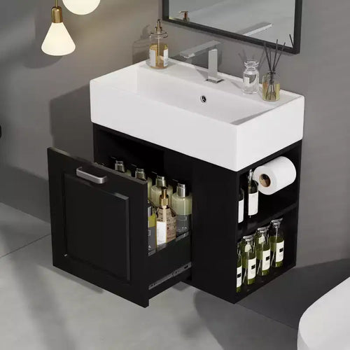 Bathroom Vanity 21.8-Inch with Sink, Wall-Mounted Floating Cabinet, Large Drawer, Adjustable Shelves, Toilet Paper Holder, Soft-Close System