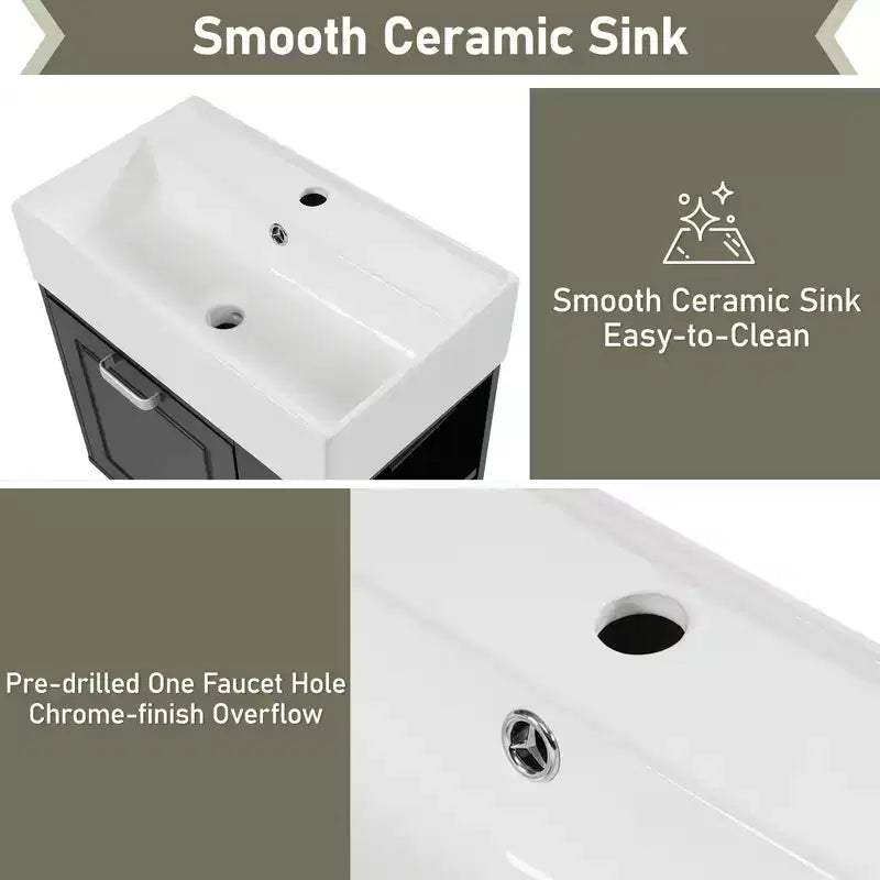 Bathroom Vanity 21.8-Inch with Sink, Wall-Mounted Floating Cabinet, Large Drawer, Adjustable Shelves, Toilet Paper Holder, Soft-Close System