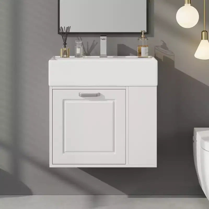 Bathroom Vanity 21.8-Inch with Sink, Wall-Mounted Floating Cabinet, Large Drawer, Adjustable Shelves, Toilet Paper Holder, Soft-Close System