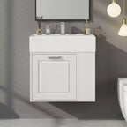 Bathroom Vanity 21.8-Inch with Sink, Wall-Mounted Floating Cabinet, Large Drawer, Adjustable Shelves, Toilet Paper Holder, Soft-Close System