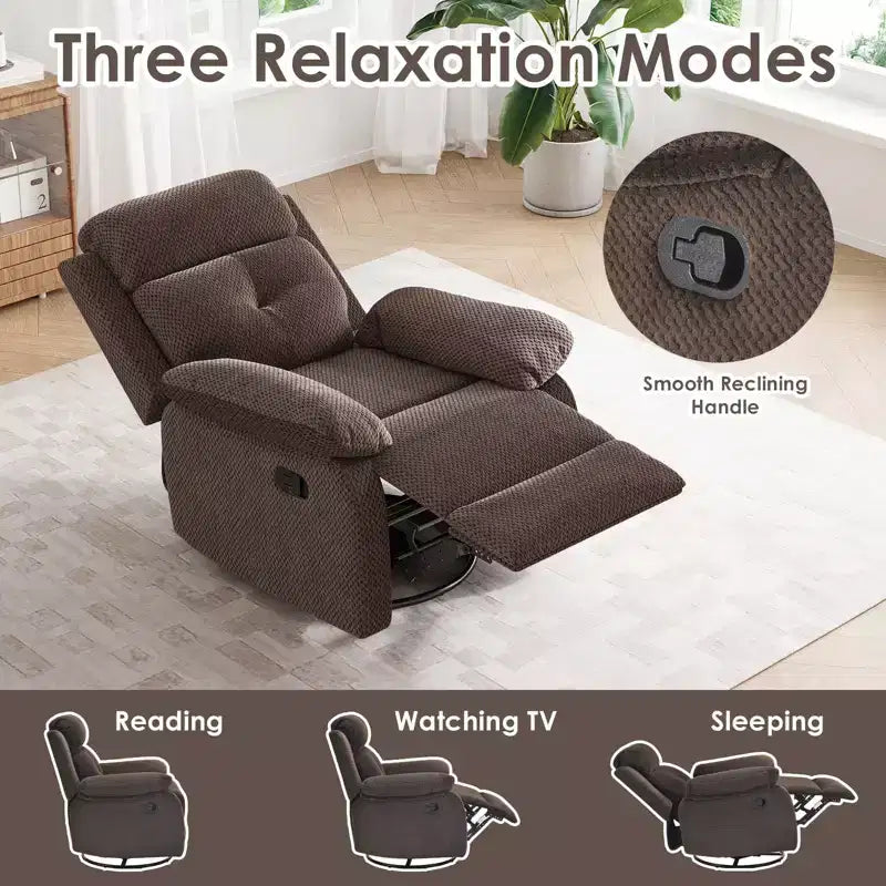 TUYOHW Small Swivel Rocker Recliner Chair,Upholstered Recliner for Adults with Adjustable Backrest,Armchair for Living Room,Bedroom,Apartment