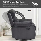 TUYOHW Small Swivel Rocker Recliner Chair,Upholstered Recliner for Adults with Adjustable Backrest,Armchair for Living Room,Bedroom,Apartment