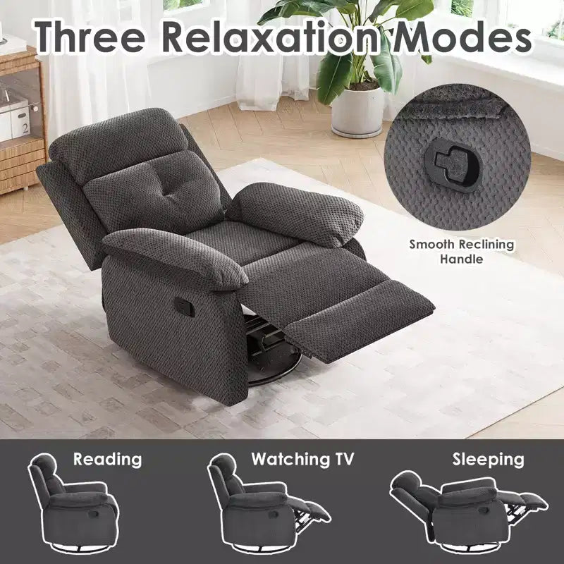 TUYOHW Small Swivel Rocker Recliner Chair,Upholstered Recliner for Adults with Adjustable Backrest,Armchair for Living Room,Bedroom,Apartment