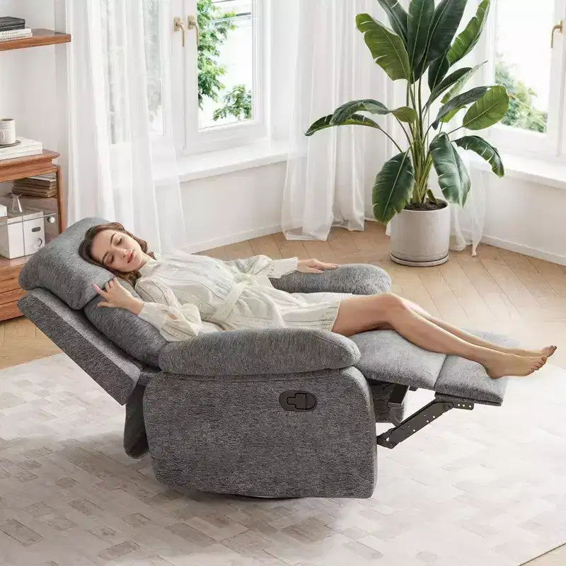 TUYOHW Small Swivel Rocker Recliner Chair,Upholstered Recliner for Adults with Adjustable Backrest,Armchair for Living Room,Bedroom,Apartment