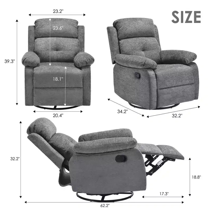 TUYOHW Small Swivel Rocker Recliner Chair,Upholstered Recliner for Adults with Adjustable Backrest,Armchair for Living Room,Bedroom,Apartment