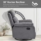 TUYOHW Small Swivel Rocker Recliner Chair,Upholstered Recliner for Adults with Adjustable Backrest,Armchair for Living Room,Bedroom,Apartment