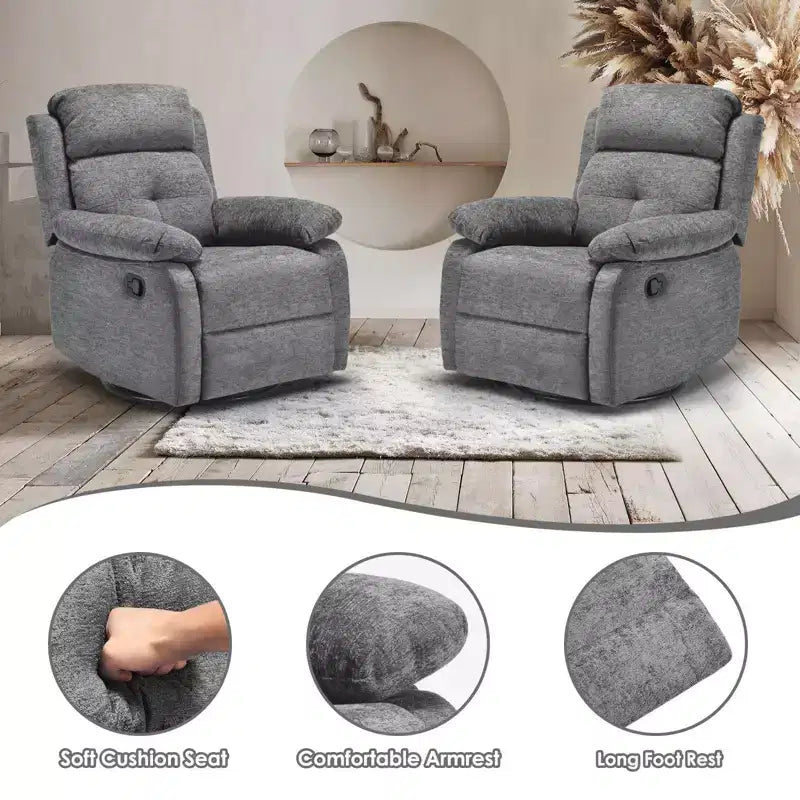 TUYOHW Small Swivel Rocker Recliner Chair,Upholstered Recliner for Adults with Adjustable Backrest,Armchair for Living Room,Bedroom,Apartment