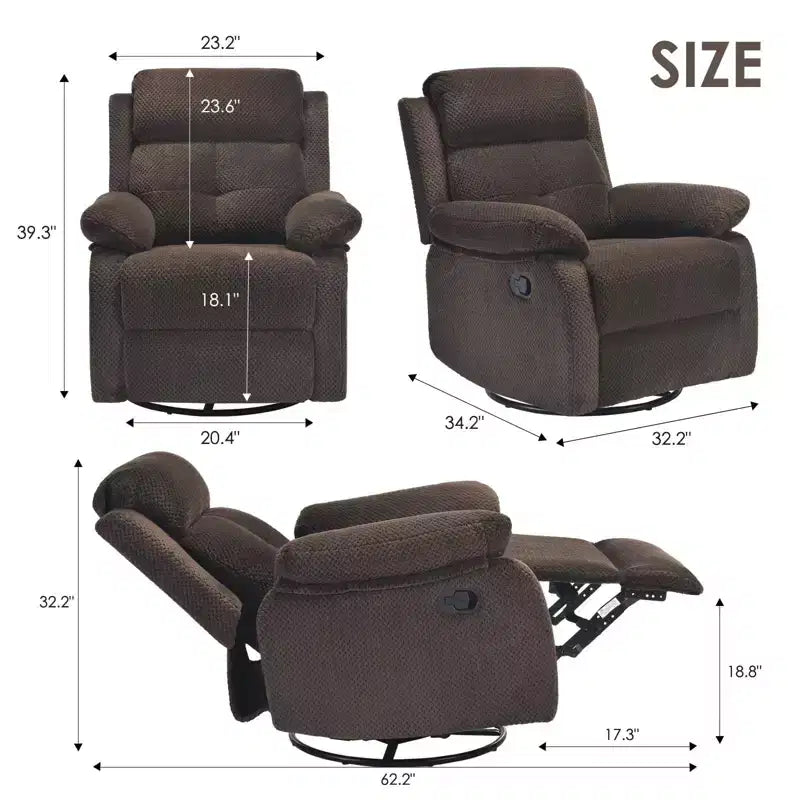 TUYOHW Small Swivel Rocker Recliner Chair,Upholstered Recliner for Adults with Adjustable Backrest,Armchair for Living Room,Bedroom,Apartment