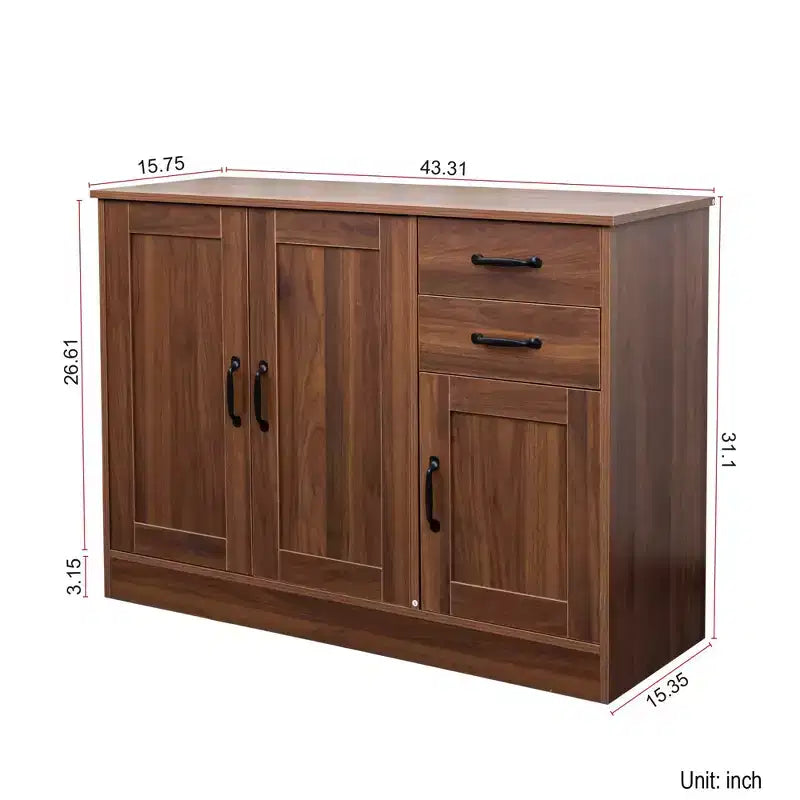 sumyeg Modern Wood Buffet Cabinet with 2 Doors, 2 Drawers and Open Storage, 43.3 Inch Console