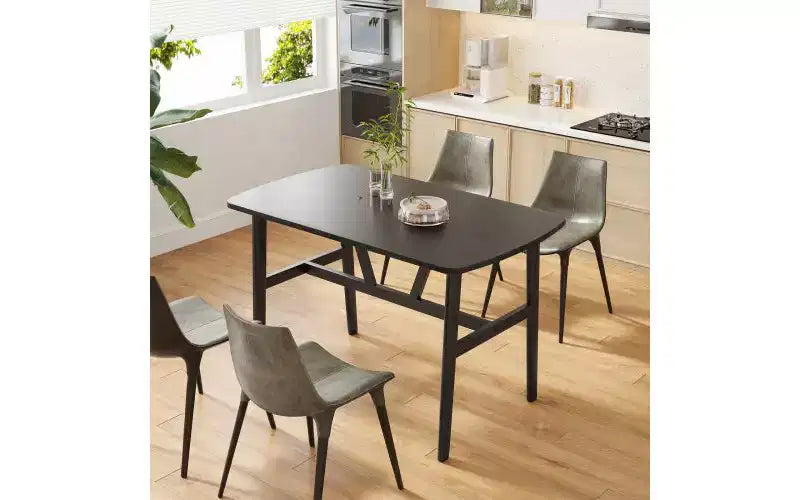 TUYOHW Wood Dining Table for 4-6,47 Rectangle Kitchen Table with Trapezoidal Frame & Metal Legs,Spacious Dining Table for Living Room,Party