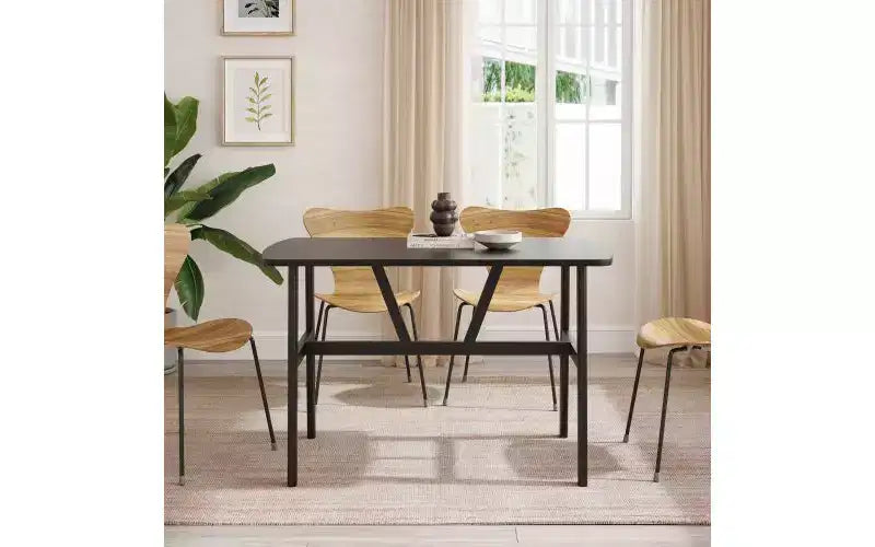 TUYOHW Wood Dining Table for 4-6,47 Rectangle Kitchen Table with Trapezoidal Frame & Metal Legs,Spacious Dining Table for Living Room,Party