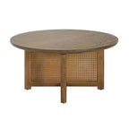 32 Modern Small Round Coffee Table with Rattan Woven Design, Wood Crossed-Base Accent Center Table for Living Room or Small Spaces-Panipeachy