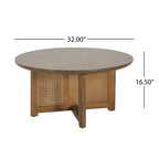 32 Modern Small Round Coffee Table with Rattan Woven Design, Wood Crossed-Base Accent Center Table for Living Room or Small Spaces-Panipeachy