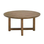 32 Modern Small Round Coffee Table with Rattan Woven Design, Wood Crossed-Base Accent Center Table for Living Room or Small Spaces-Panipeachy