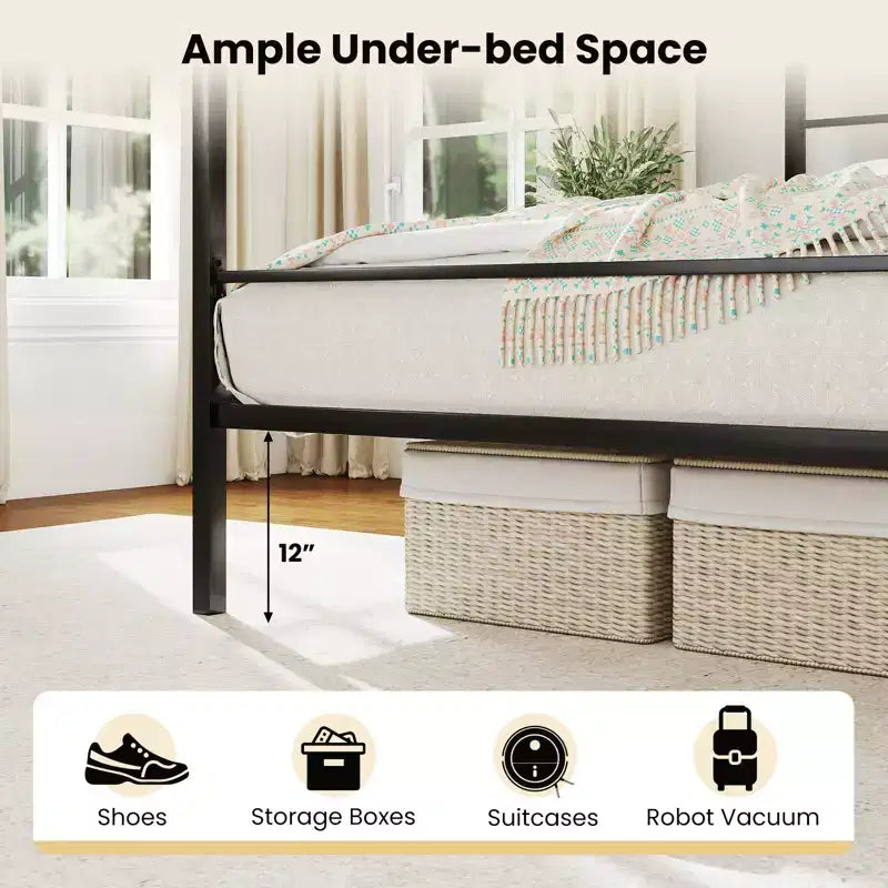 Costway King Metal Canopy Platform Bed Frame Mattress Foundation w/ Slat Support