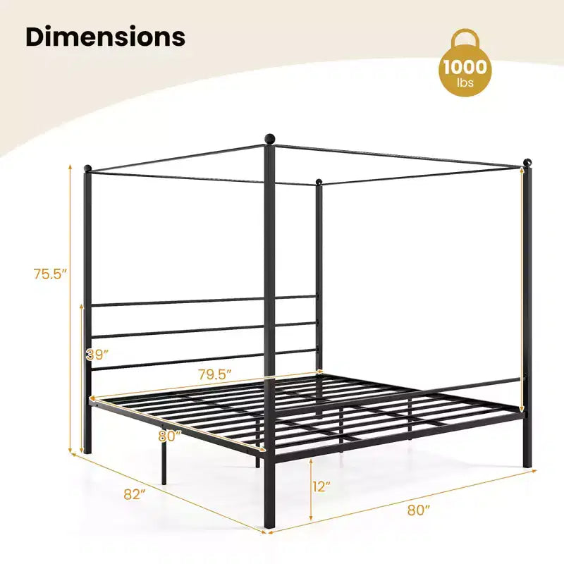 Costway King Metal Canopy Platform Bed Frame Mattress Foundation w/ Slat Support