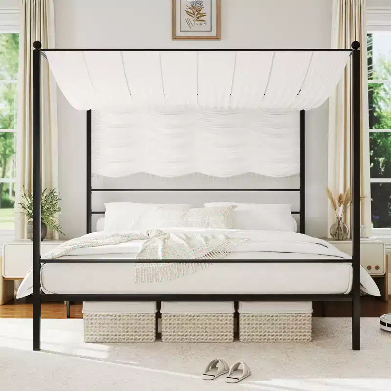 Costway King Metal Canopy Platform Bed Frame Mattress Foundation w/ Slat Support